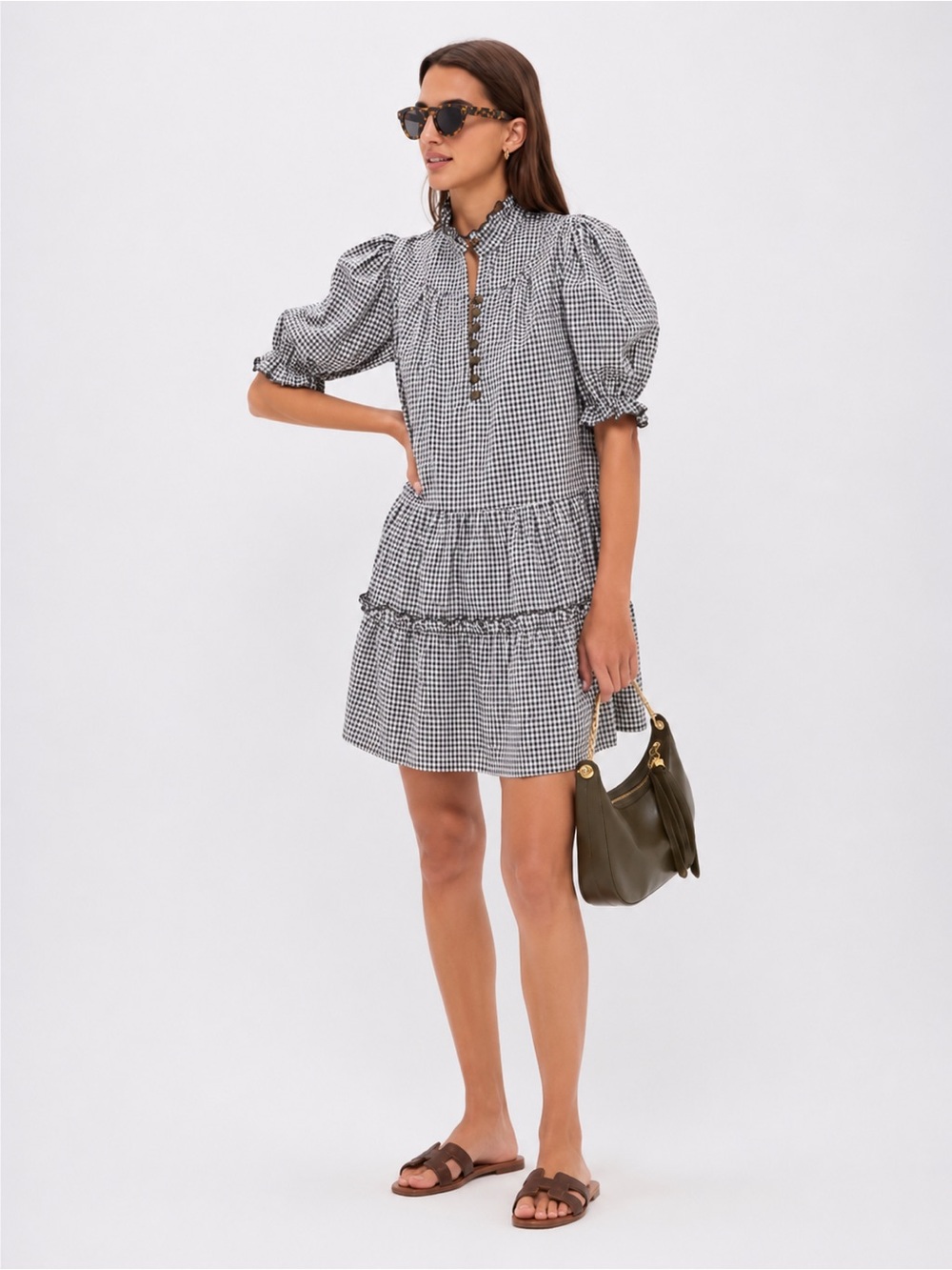 POMANDER PLACE Green Gingham Mini Selena Dress